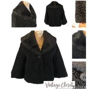 American Vintage Persian coat with large fur collar in black size medium